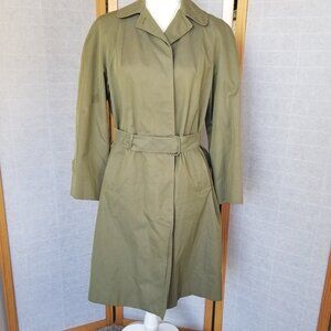 Vintage Aquascutum Trench Coat Green Made in England Royal Warrant Size 10/12